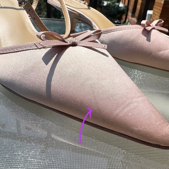 Reformation Wade Kitten Heel Sandals Slingback Bow Silk Pink 8.5 - Picture 8 of 16